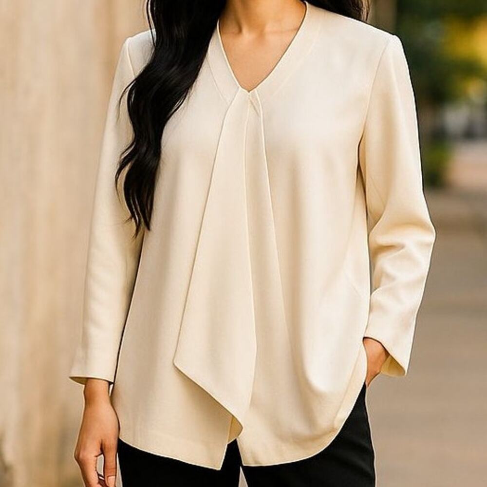 Vintage CW Clifford & Wills 100% Silk Cream Minimalist Tunic w/Tie Top Size Lge